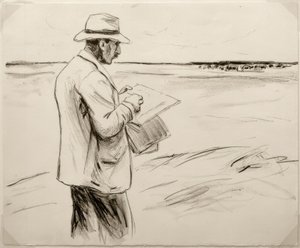 M. Liebermann, Autorretrato, dibujando al aire libre